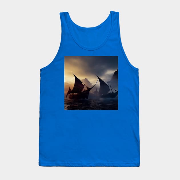 Viking Raiders on Longships Tank Top by Grassroots Green